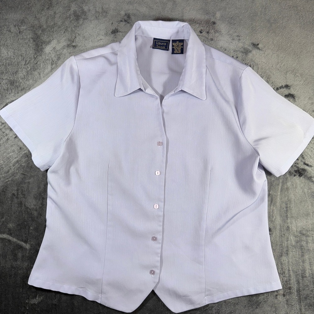 Laura Scott Lavender Purple Crinkle Textured Short Sleeve Button Down Shirt 16